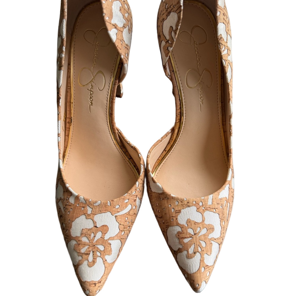 Jessica Simpson JS-Claudette Natural/White Floral Laser Cork Heels “SZ8M. NIB